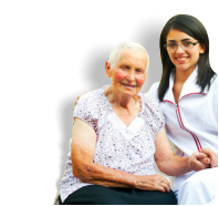 elder woman and female caregiver